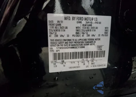 2021 Ford Explorer Xlt z USA, uszkodzony, nr VIN 1FMSK8DH4MGC11096